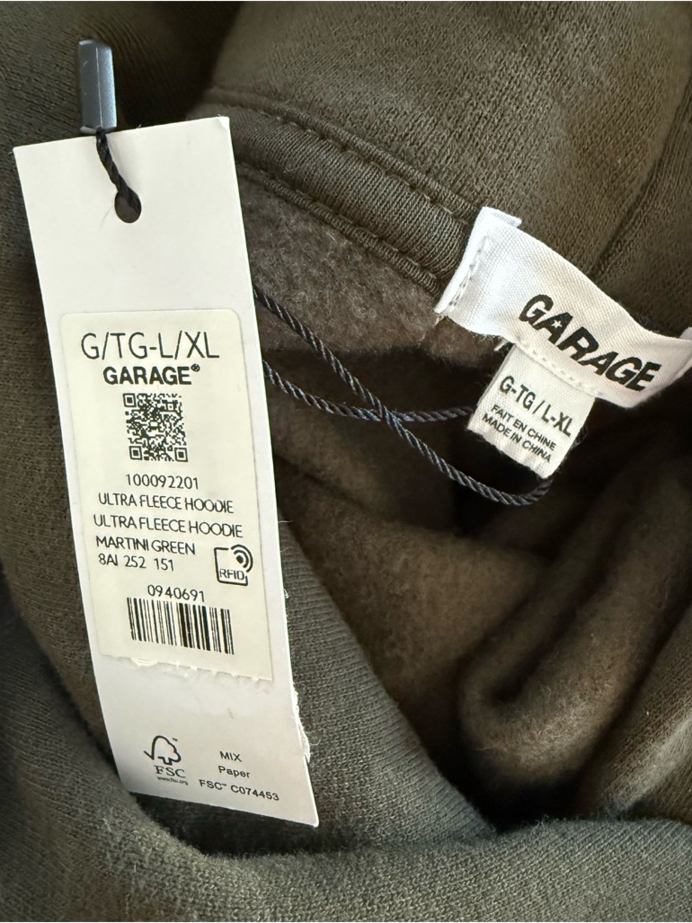 Garage UltraFleece Hoodie Martini Green NWT Size L/XL - Picture 4 of 5